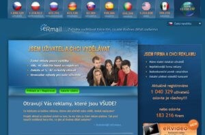 Úvodní stránka klikacího systému Ermail.cz, která láká na 100 Kč vstupní bonus.