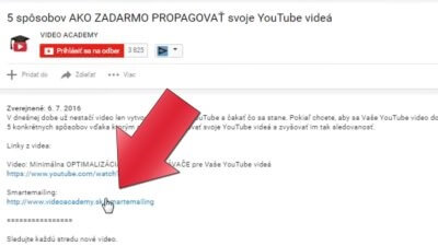 Affiliate odkaz na smartemailing nacházející se pod videem.