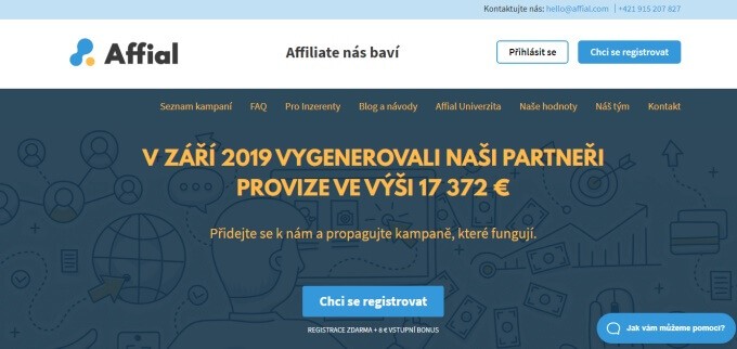 Úvodní stránka sítě Affial.com.