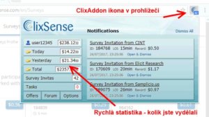 ClixAddon toolbar je užitečná pomůcka, díky které si můžete ověřit stav svého konta.