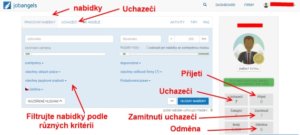 Administrativní rozhraní portálu - přijetí uchazeči, zamítnutí, celkový výdělek.