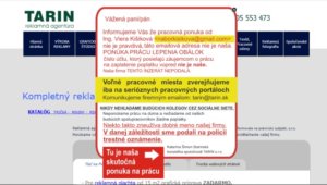 Reklamní agentura Tarin s.r.o na své stránce tarin.sk upozorňuje na podvod.