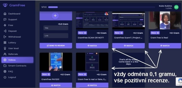 Na obrázku je vidět několik videí. Všechno jsou to však kladné recenze od uživatelů systému.