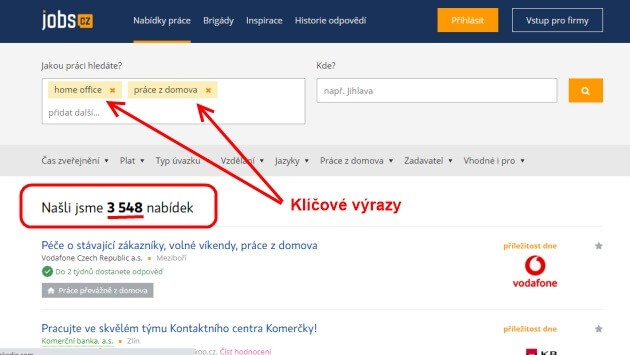 Vyhledávač vám zobrazí až 3548 nabídek na home office. Musíte použít filtr.