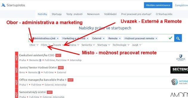 Jak vyhledávat nabídky práce na home office na stránce Startupjobs.cz.