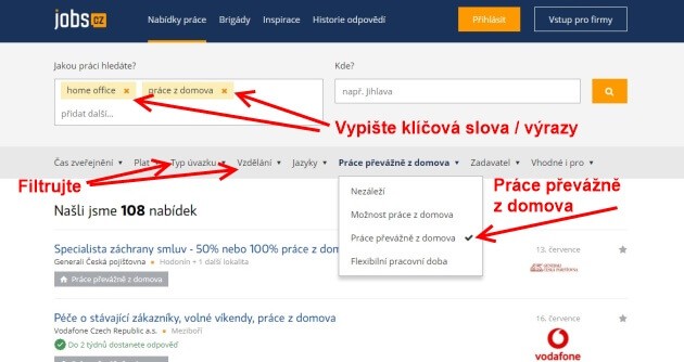 Jak filtrovat inzeráty na pracovním portálu Jobs.cz. Nastavte i práce převážně z domova.