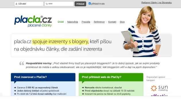 Placla.cz spojuje inzerenty s blogery.